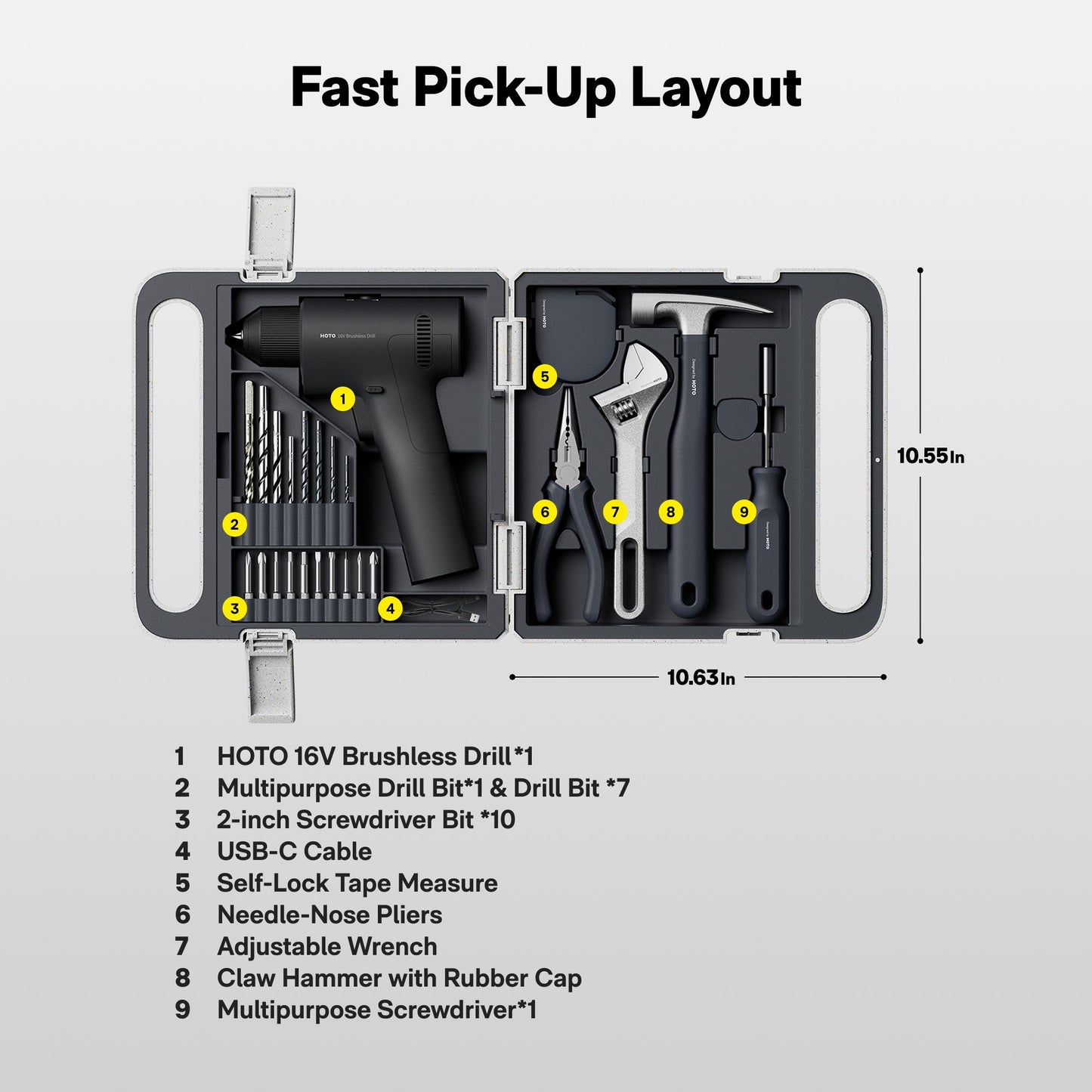HOTO 16V Brushless Drill Tool Kit
