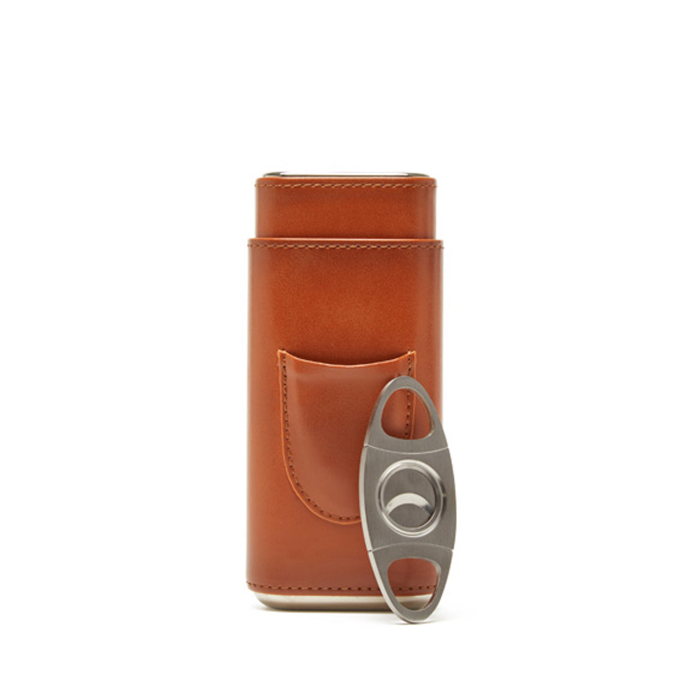 Ashton 3-Cigar Leather Case with Cutter Brown