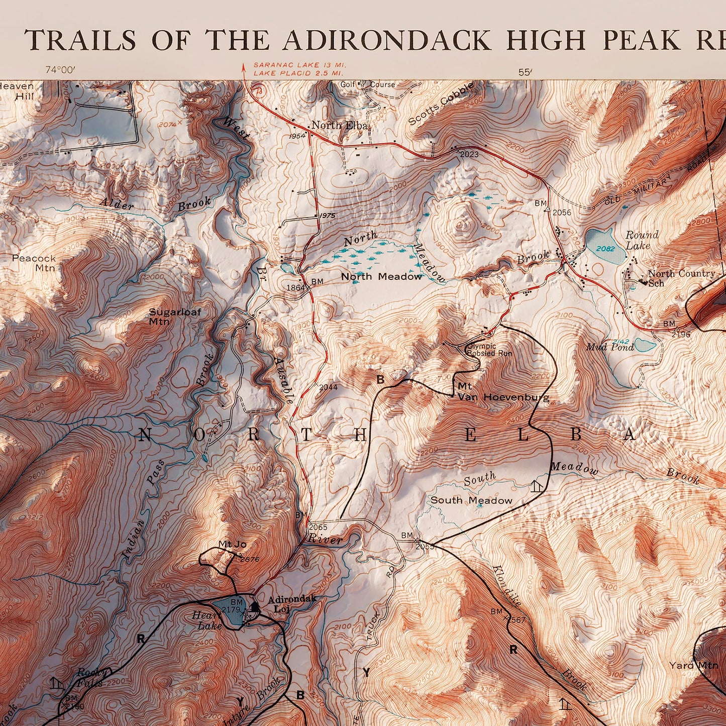 Adirondack Trails 1974 Shaded Relief Map