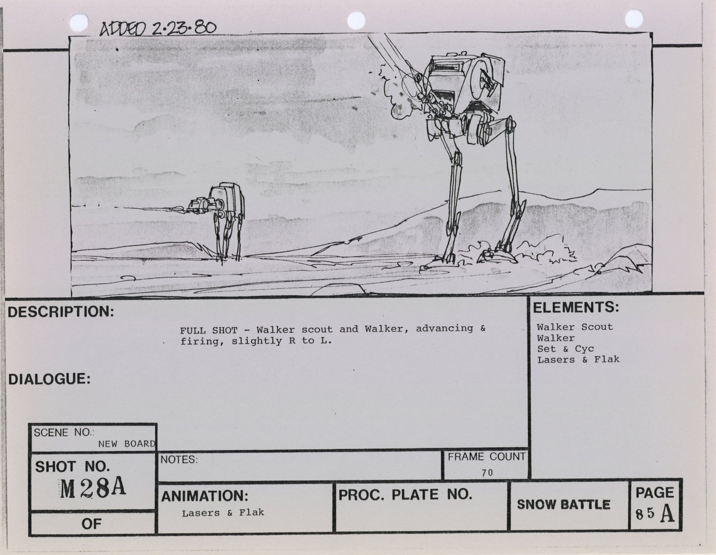 Empire Strikes Back VFX Storyboard: Snow Battle 28A