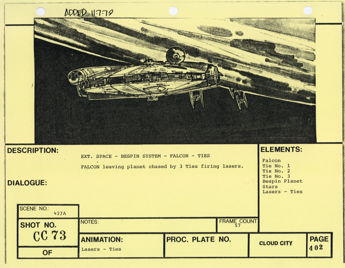Empire Strikes Back VFX Storyboard: Cloud City 73