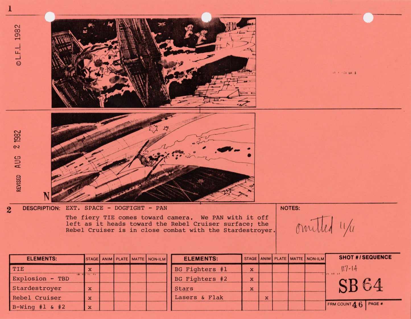 Star Wars: Return of the Jedi - VFX Storyboard: Space Battle 64 (OMITTED SCENE)