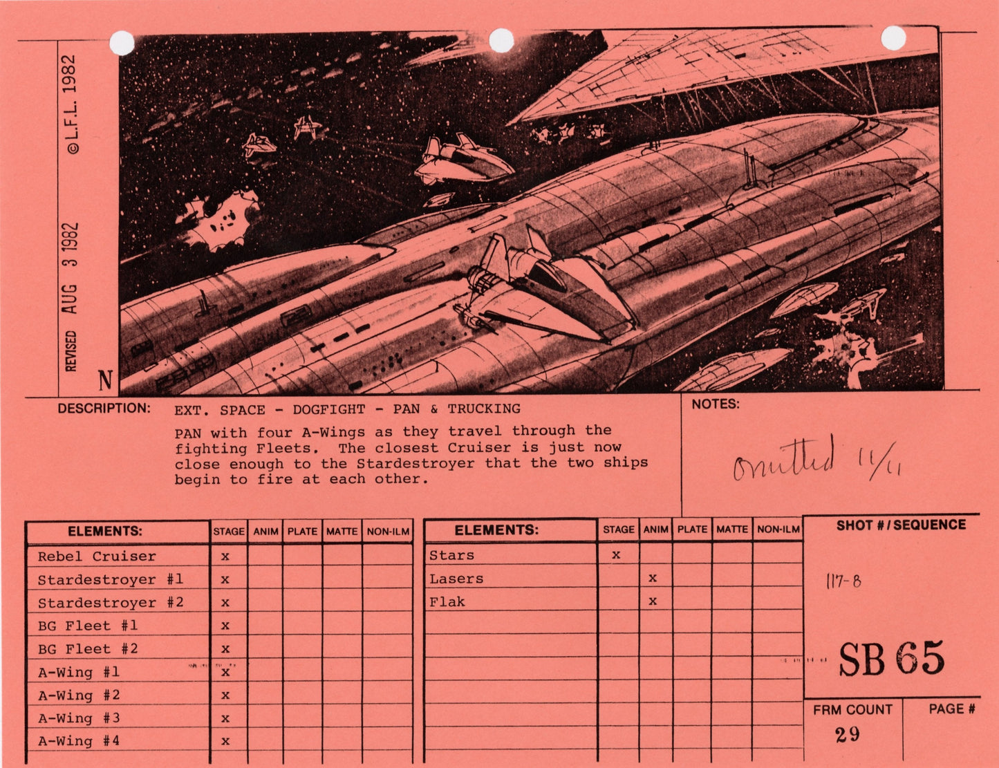 Star Wars: Return of the Jedi - VFX Storyboard: Space Battle 65 (OMITTED SCENE)