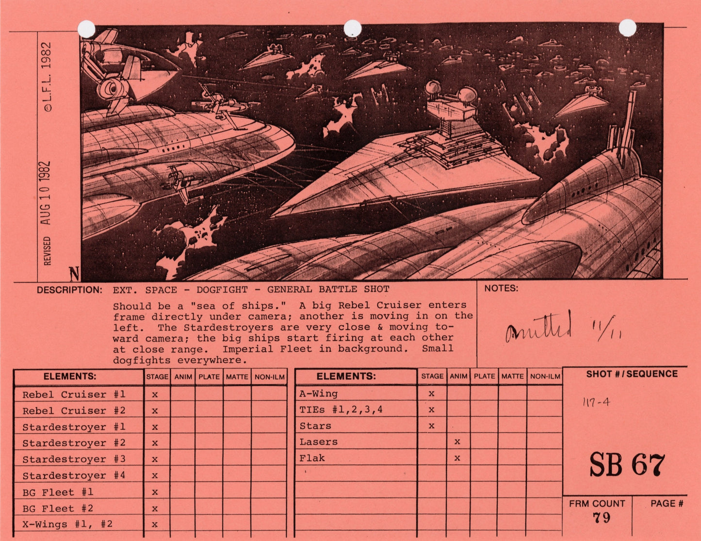 Star Wars: Return of the Jedi - VFX Storyboard: Space Battle 67 (OMITTED SCENE)