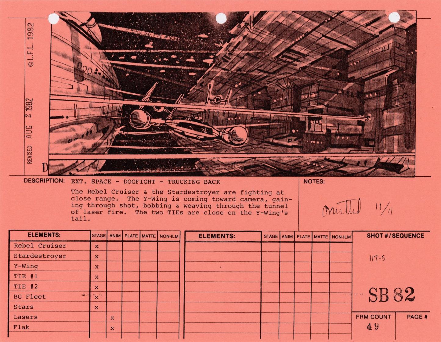 Star Wars: Return of the Jedi - VFX Storyboard: Space Battle 82 (OMITTED SCENE)