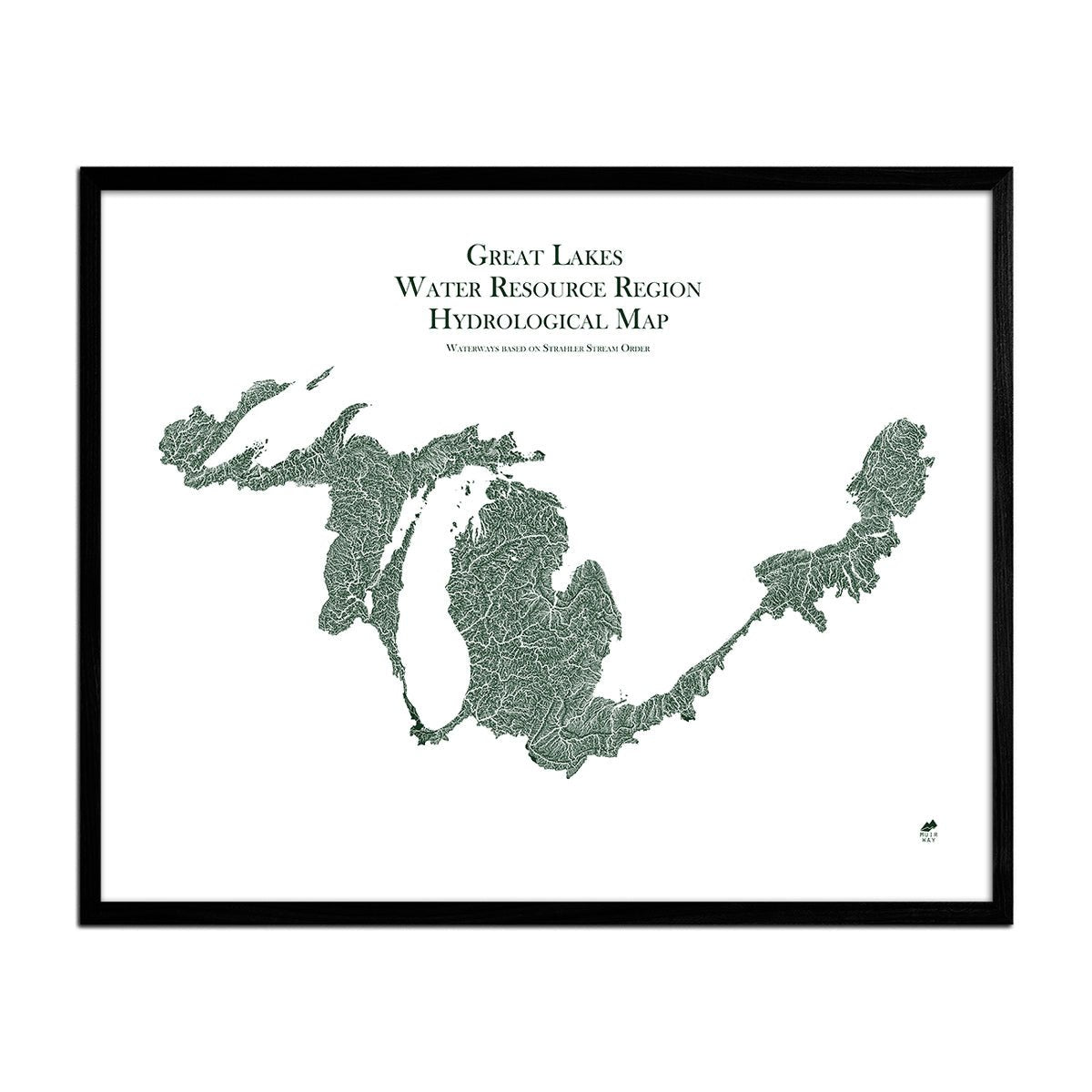 Great Lake Regional Hydrological Map Green w Black Frame