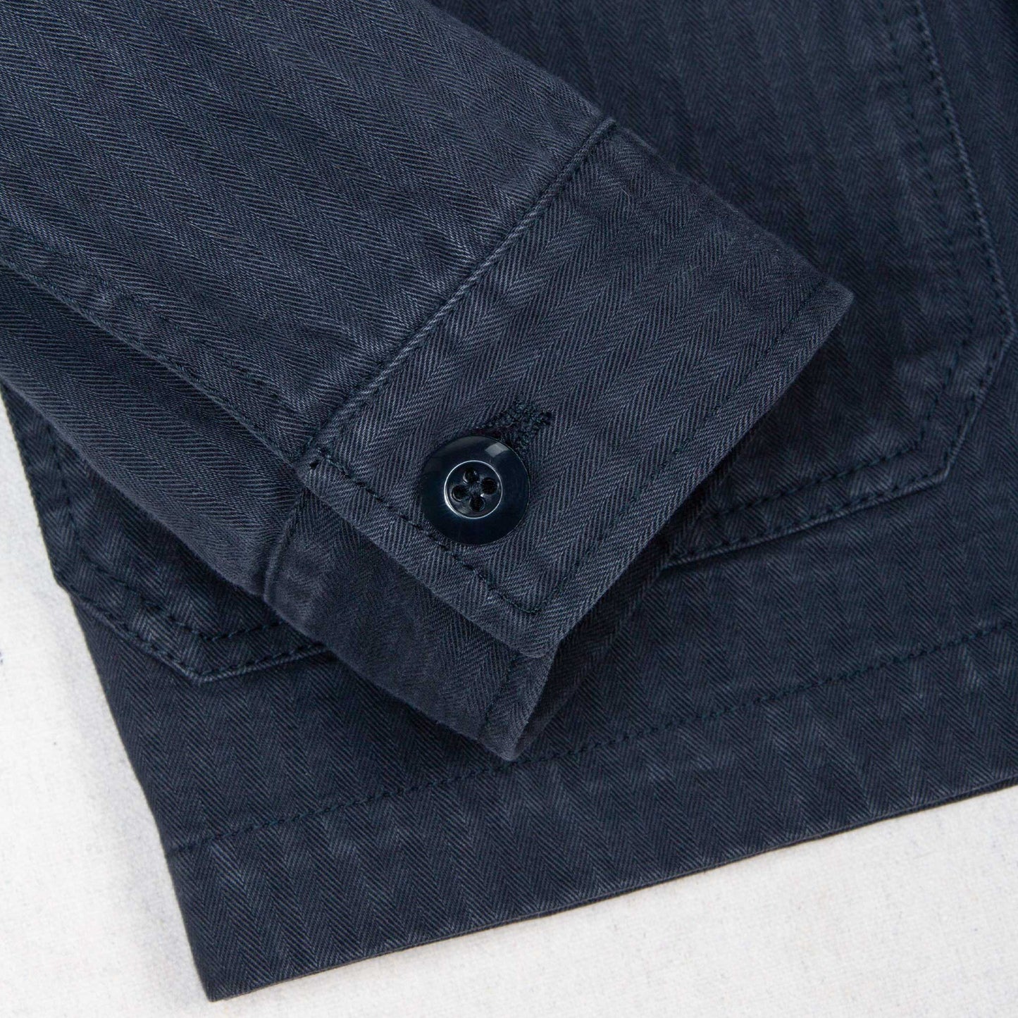Rivay Japanese Cotton Herringbone Chore Jacket in Navy
