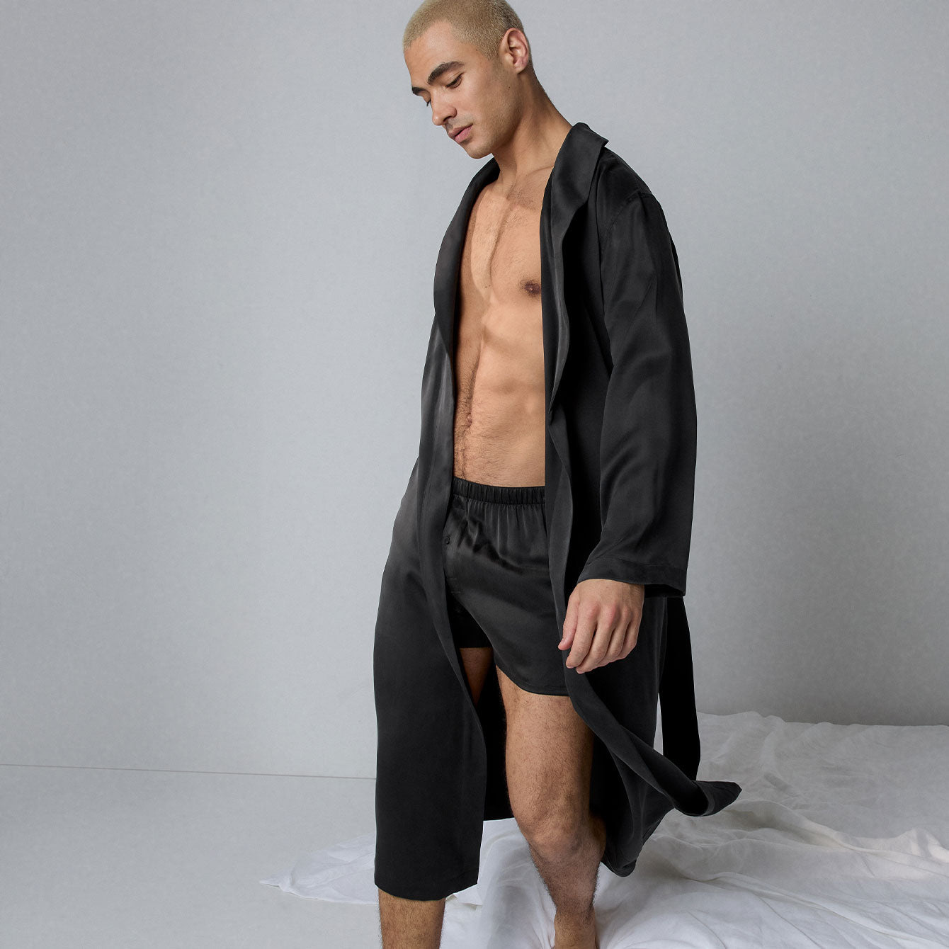 Lunya Men's Immersed Black Washable Silk Robe