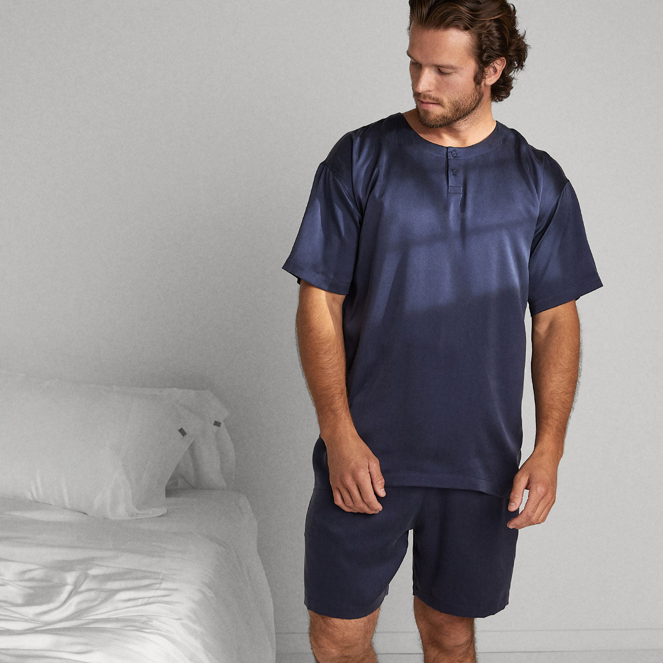 Lunya Men's Deep Blue Washable Silk Short Set