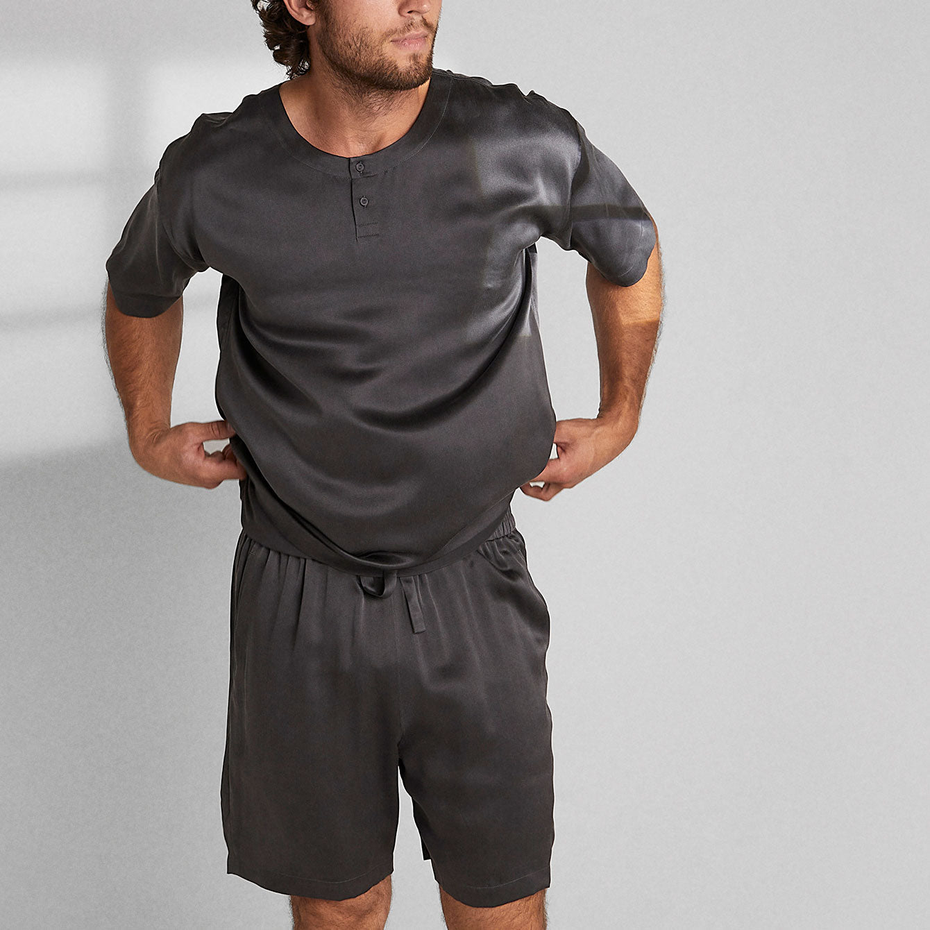 Lunya Meditative Grey Washable Silk Short Set