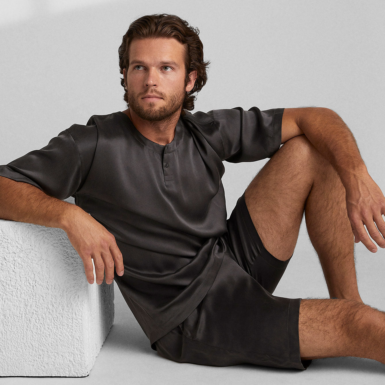Lunya Meditative Grey Washable Silk Short Set