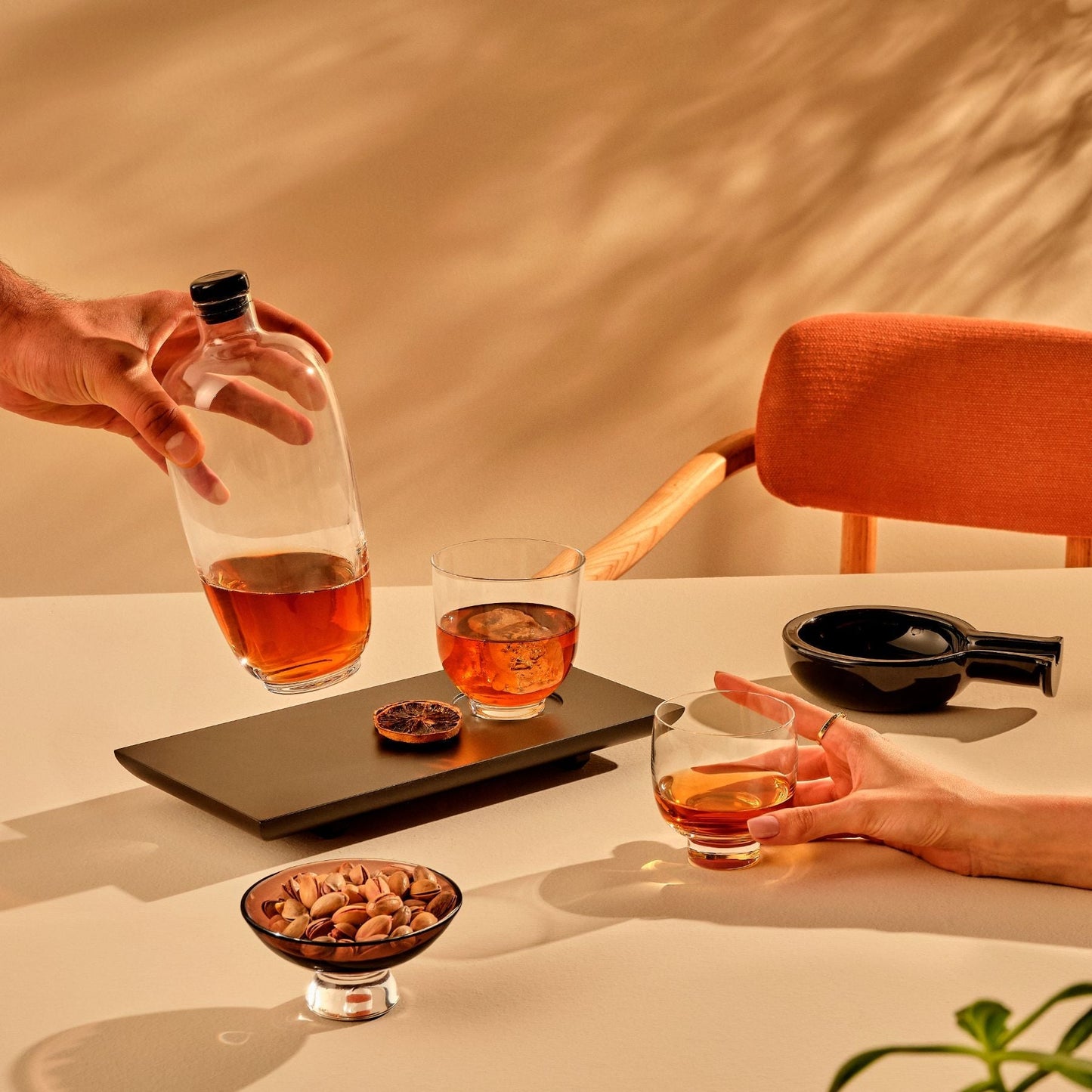 Nude Malt Whiskey Bottle with Wooden Tray