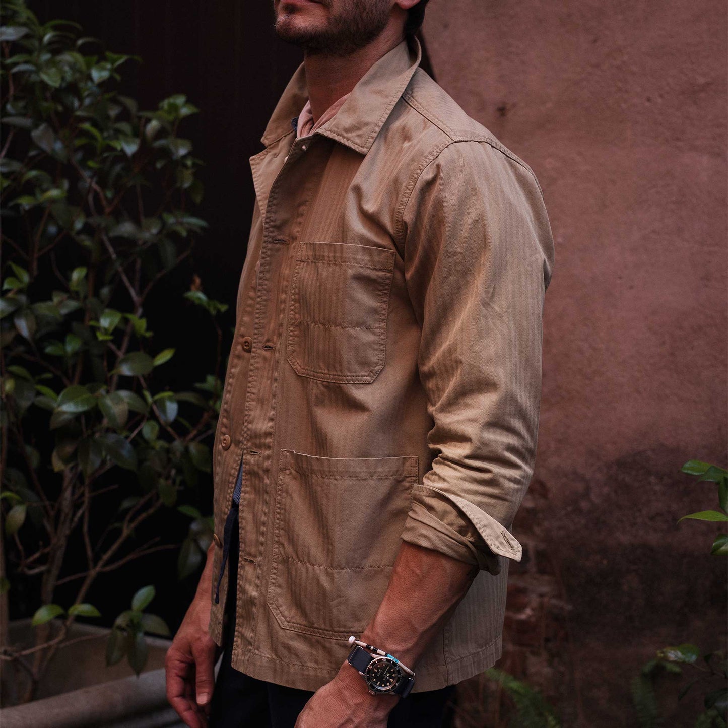 Rivay Garment Dyed Khaki Chore Jacket