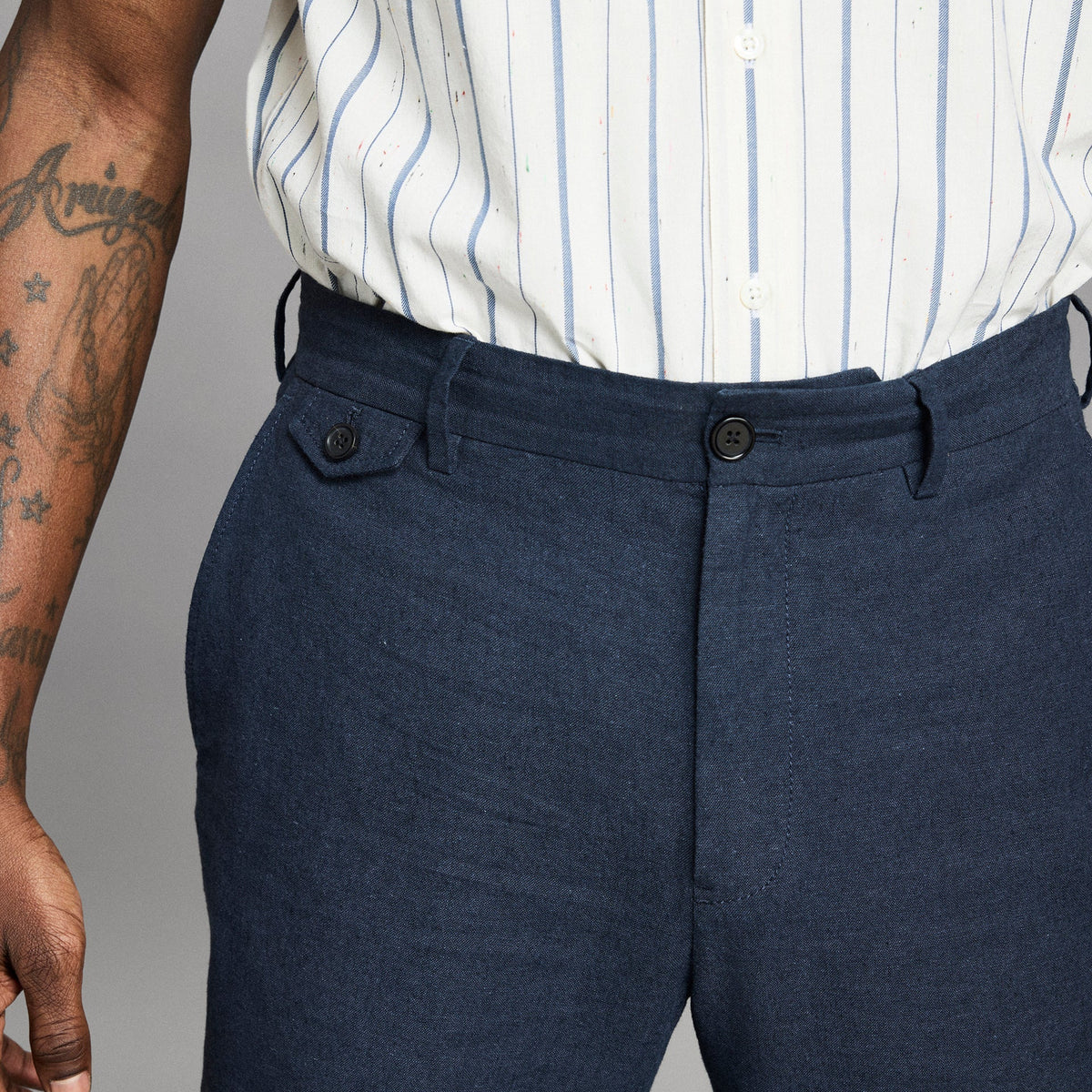 Billy Reid Chambray Flat Front Pant