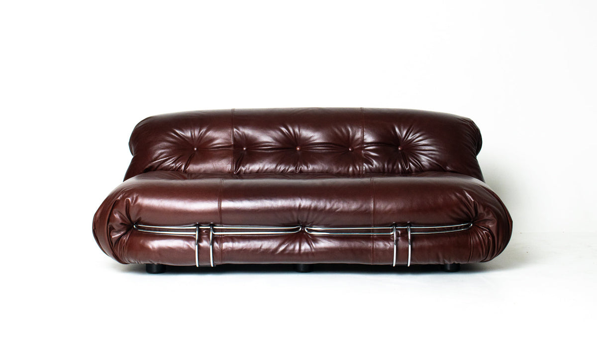 Soriana Love Seat Sofa and Ottoman in New Leather by Afra & Tobia Scarpa for Cassina