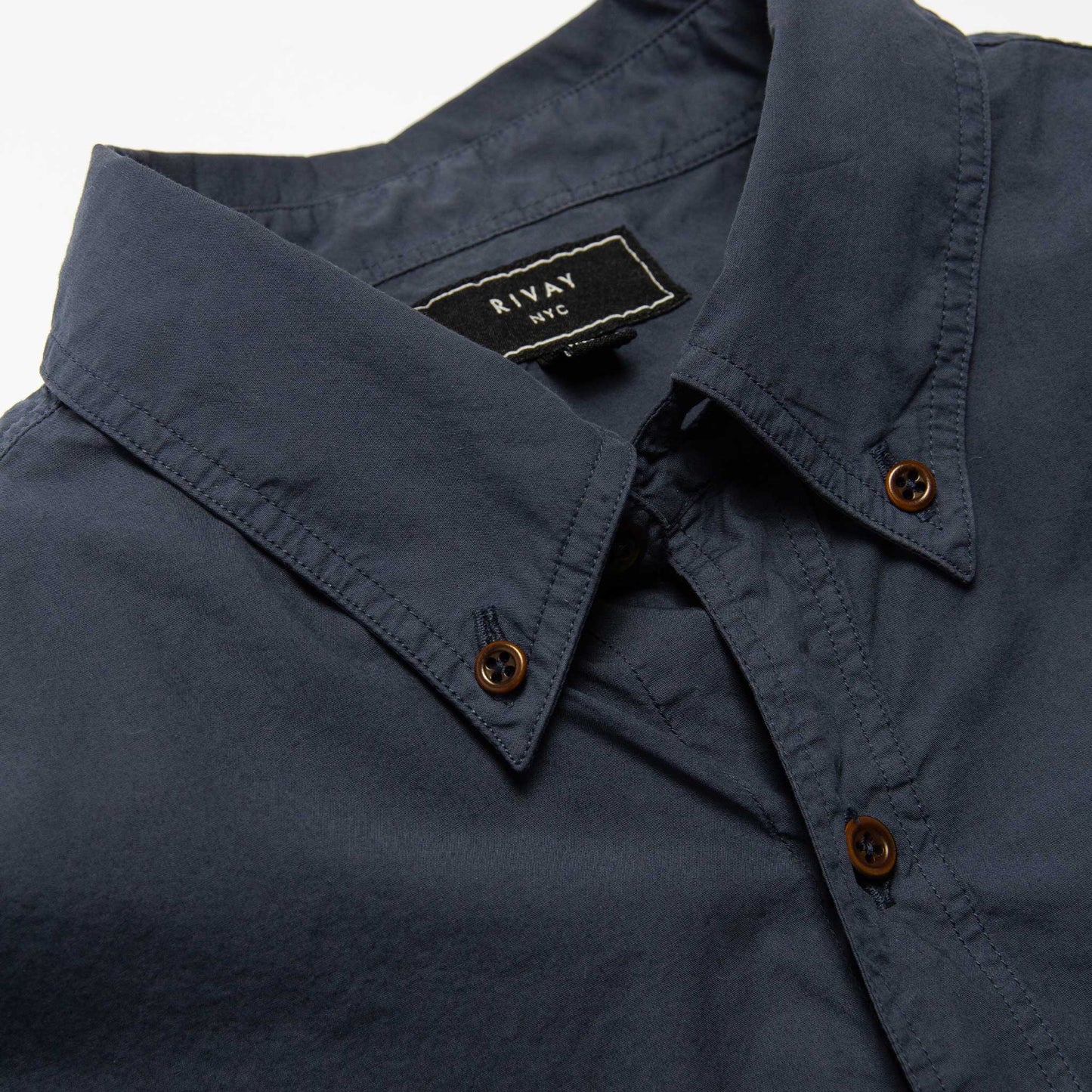 Rivay Type 104 Garment Dyed Poplin Navy Button Down Shirt