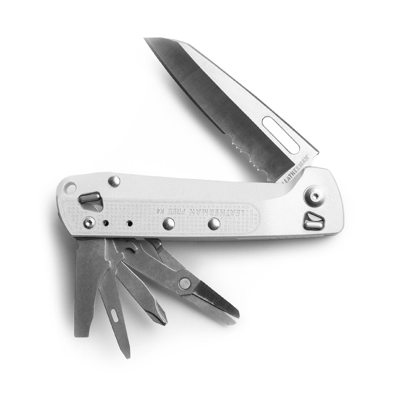 Leatherman Free K4x Multi-Tool - 9-in-1 Tools with Combination Blade and Scissors - Magnetic Opening, Removable Clip, Silver Leatherman Free K4x Multi-Tool - 9-in-1 Tools with Combination Blade and Scissors - Magnetic Opening, Removable Clip, Silver