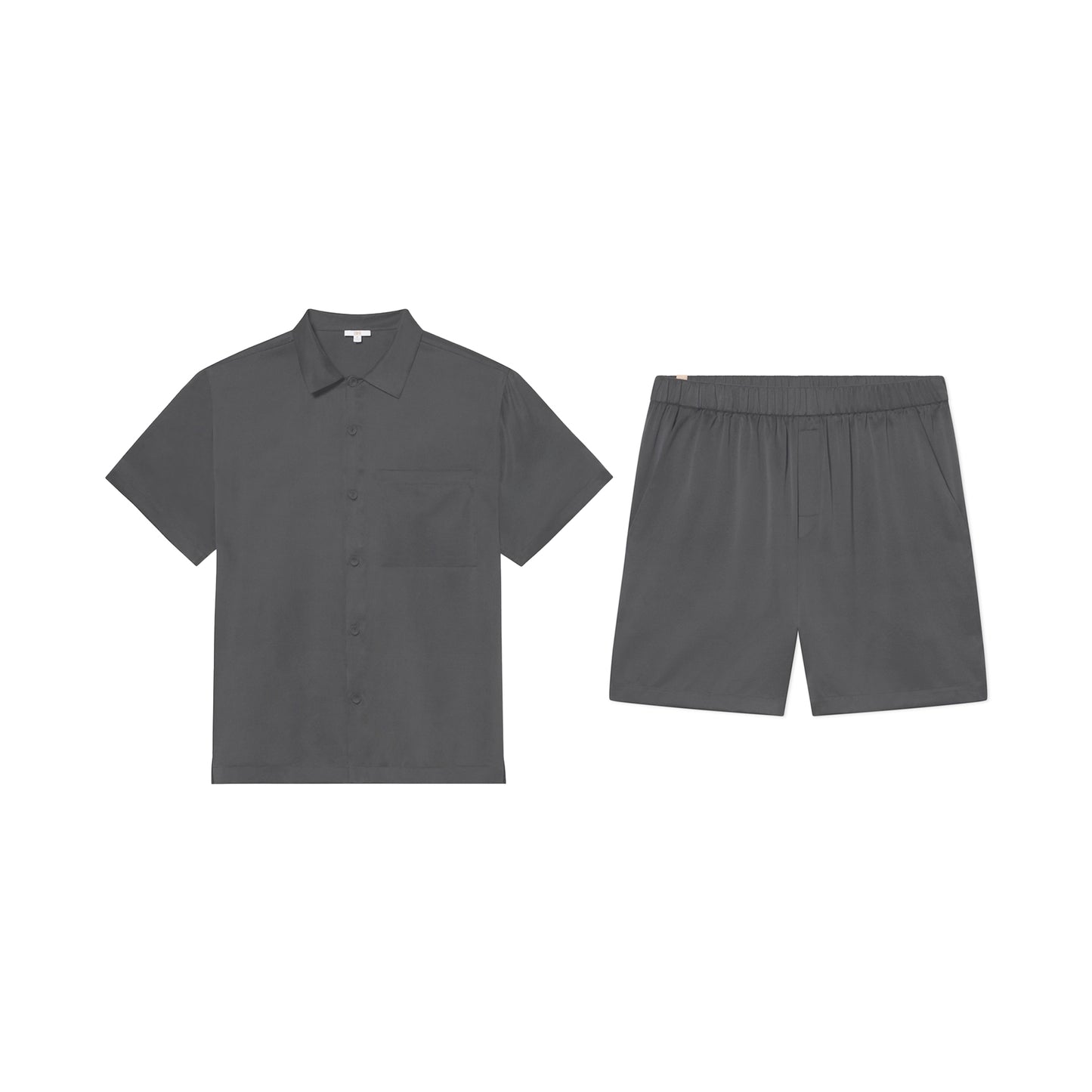 Lunya Men's Meditative Grey Washable Silk Button Up Short Set