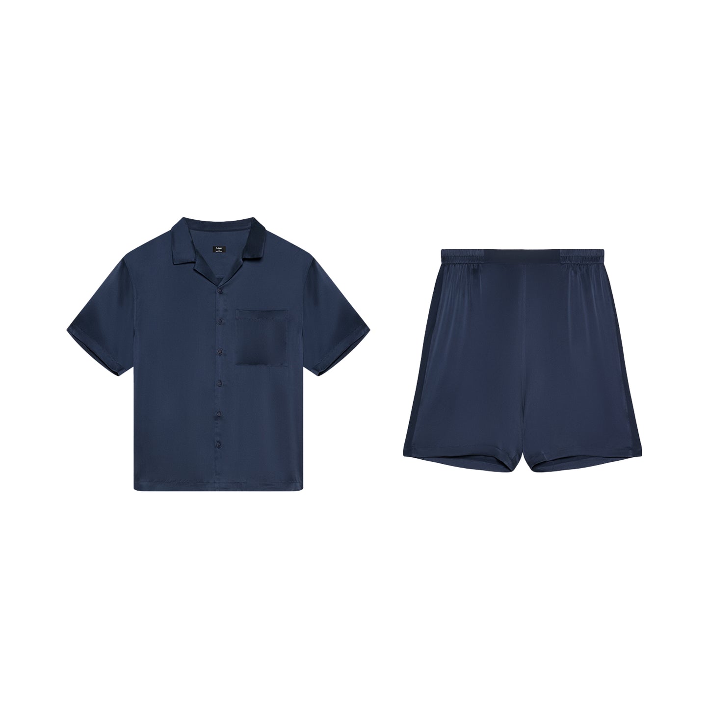 Lunya Men's Deep Blue Washable Silk Button Up Short Set