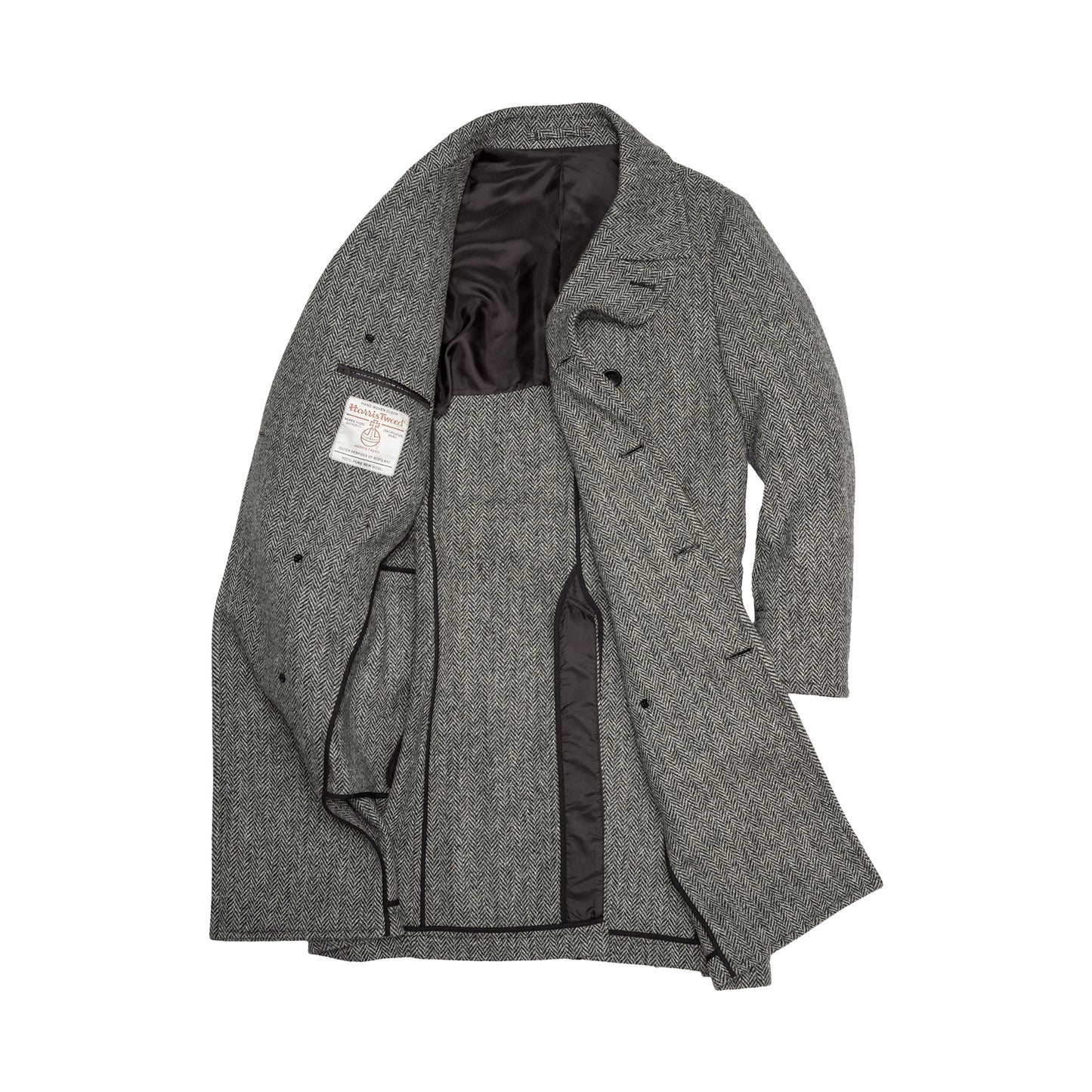 RIVAY Harris Tweed Herringbone Double Breasted Topcoat