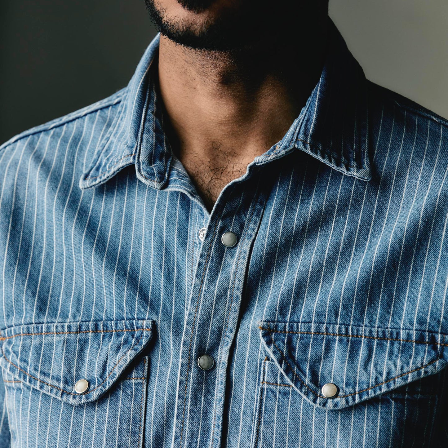 Imogene+Willie hayes indigo stripe pearl snap