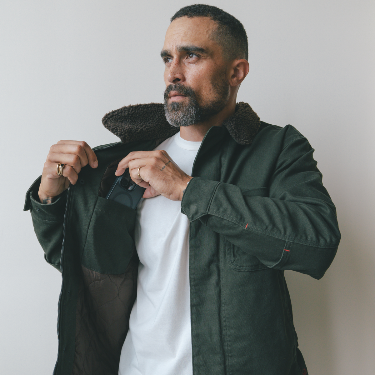 A1 Jacket in Steel Twill & Quilted Nylon