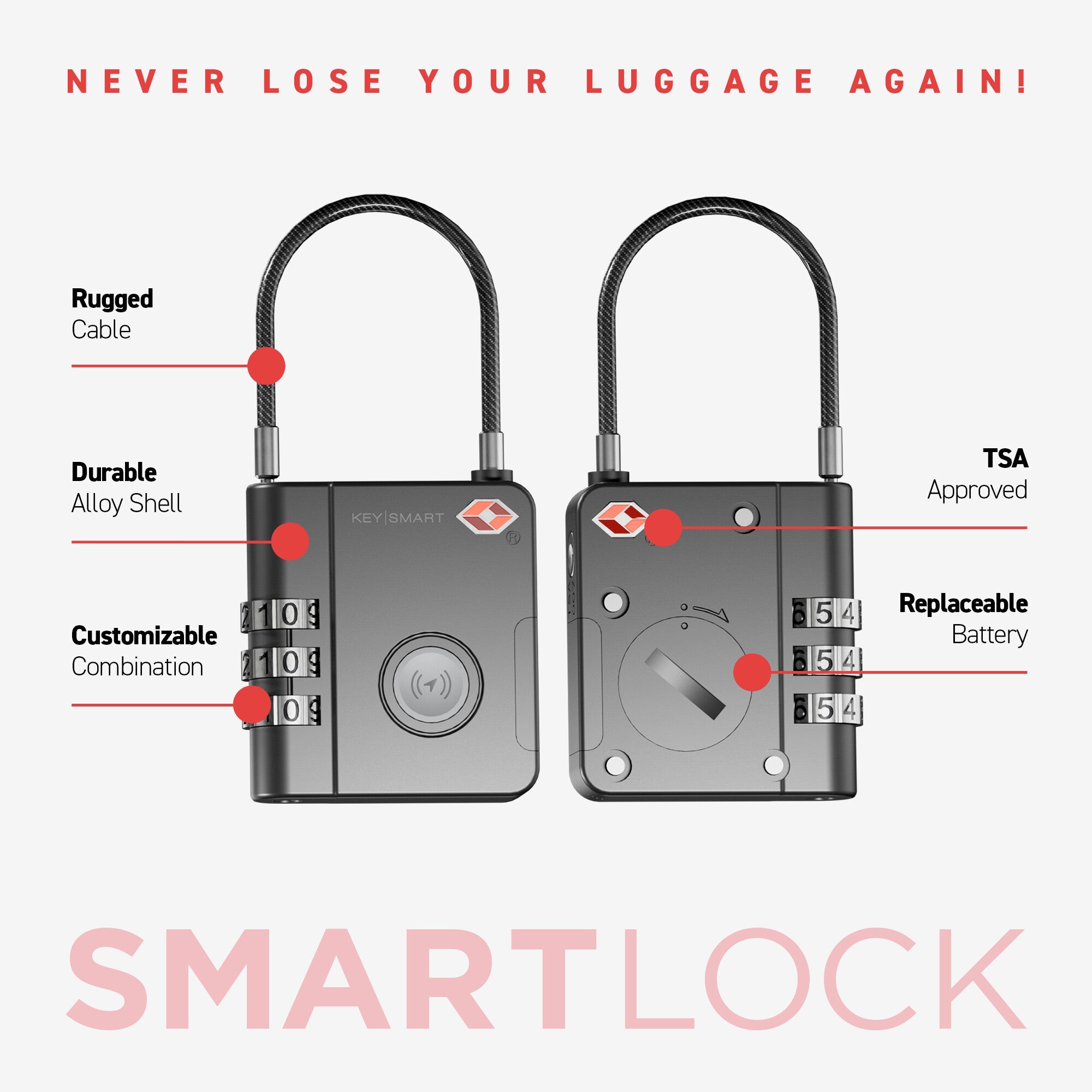 KeySmart SmartLock Luggage Tracking Device - Thumbnail 5