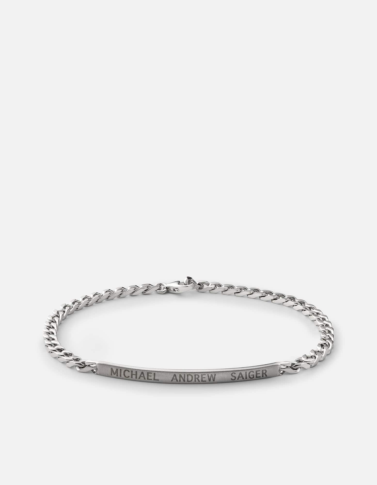 3mm ID Chain Bracelet, Matte Sterling Silver Matte Silver M Monogram: Yes