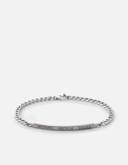 3mm ID Chain Bracelet, Matte Sterling Silver Matte Silver M Monogram: Yes