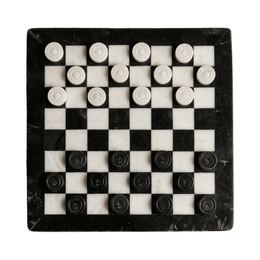 Marble Checkers Set with Storage Case