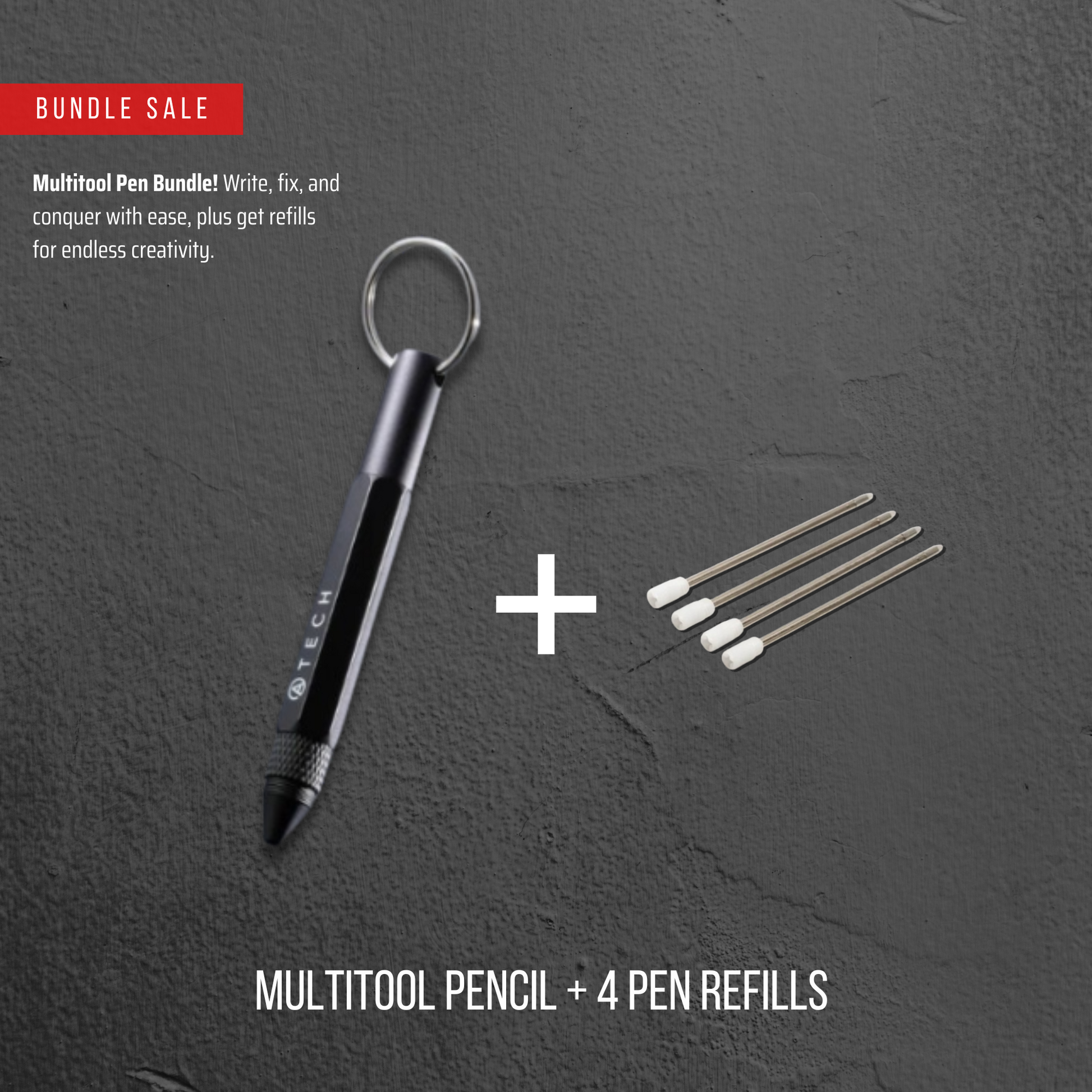 A-Tech Multitool Pen 5-in-1 Keychain Black Multitool Pen with 4 Refills Bundle
