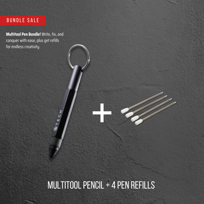 A-Tech Multitool Pen 5-in-1 Keychain Black Multitool Pen with 4 Refills Bundle
