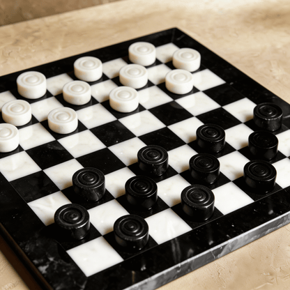 Marble Checkers Set with Storage Case