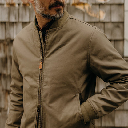 Taylor Stitch Fatigue Olive Dry Wax Bomber Jacket