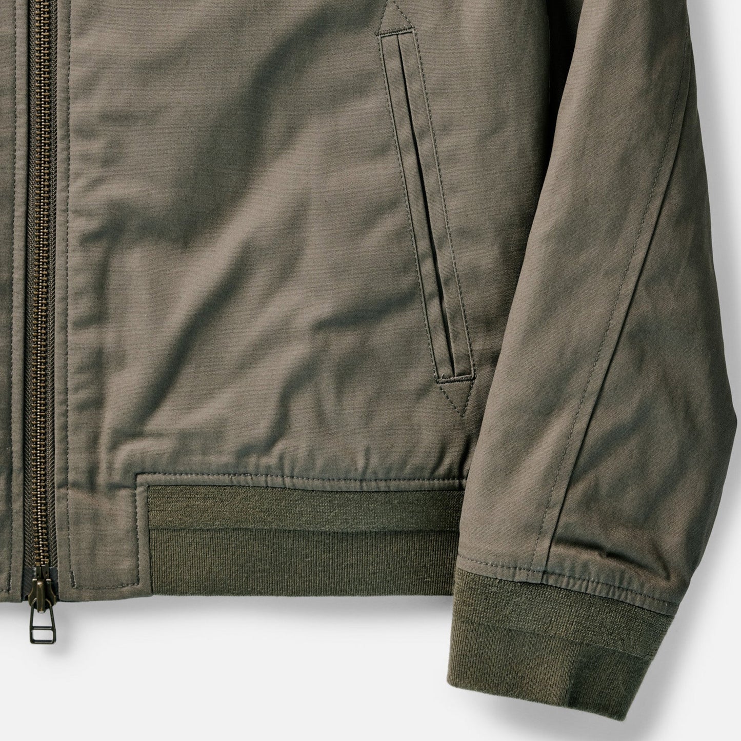 Taylor Stitch Fatigue Olive Dry Wax Bomber Jacket