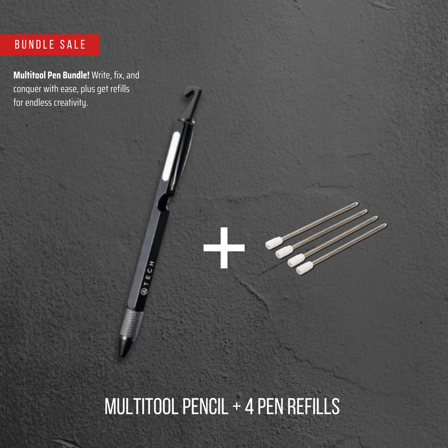 A-Tech Multitool Box Cutter Pen Black Multitool Pen with 4 Refills Bundle