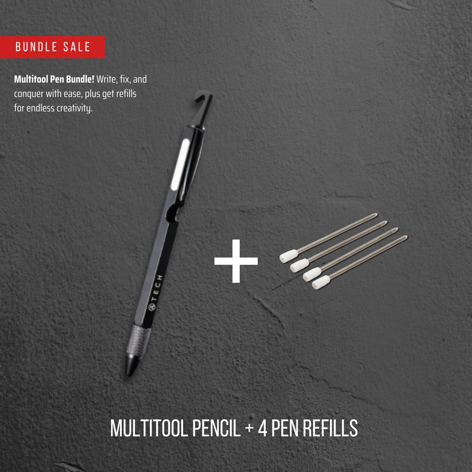 A-Tech Multitool Box Cutter Pen Black Multitool Pen with 4 Refills Bundle