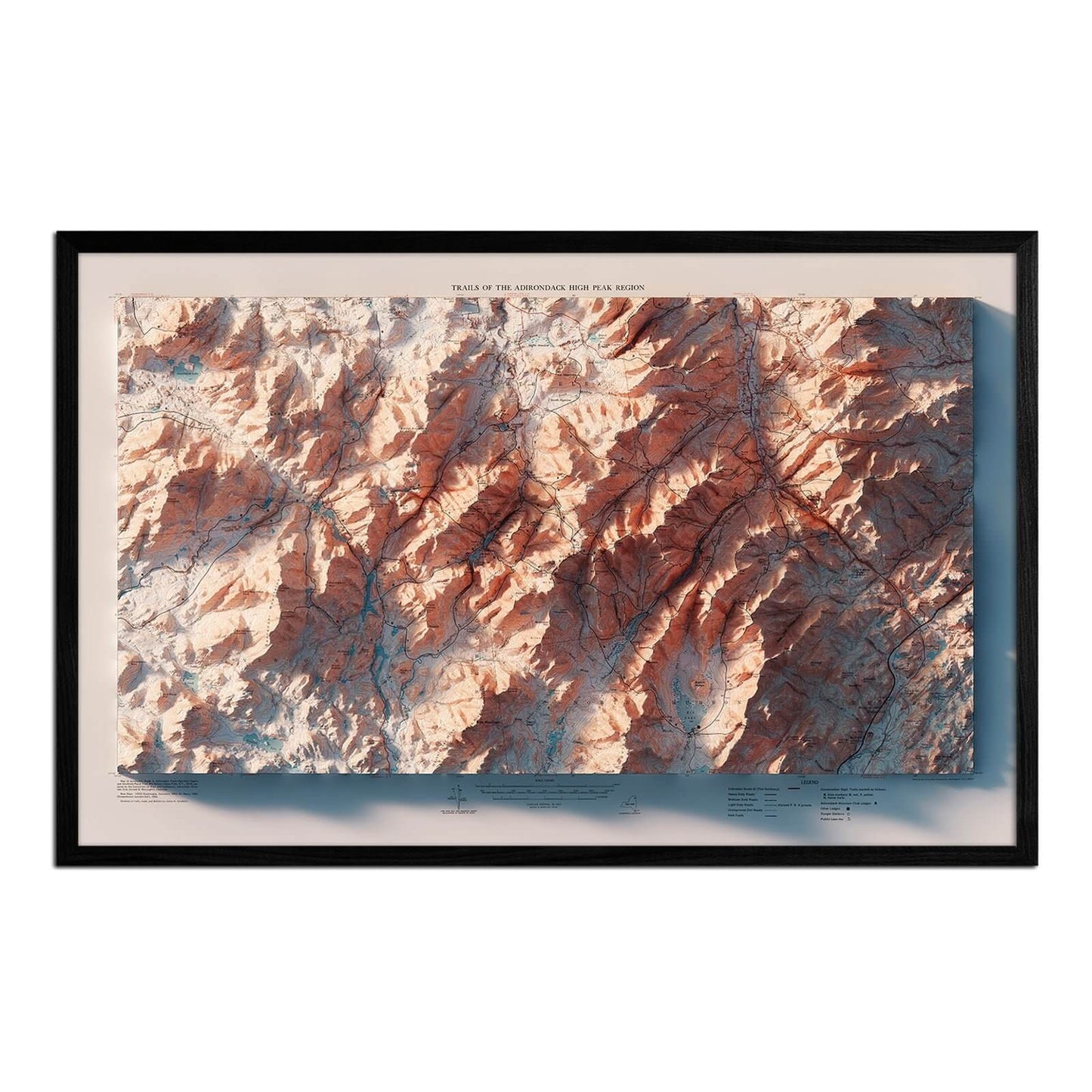 Adirondack Trails 1974 Shaded Relief Map Black
