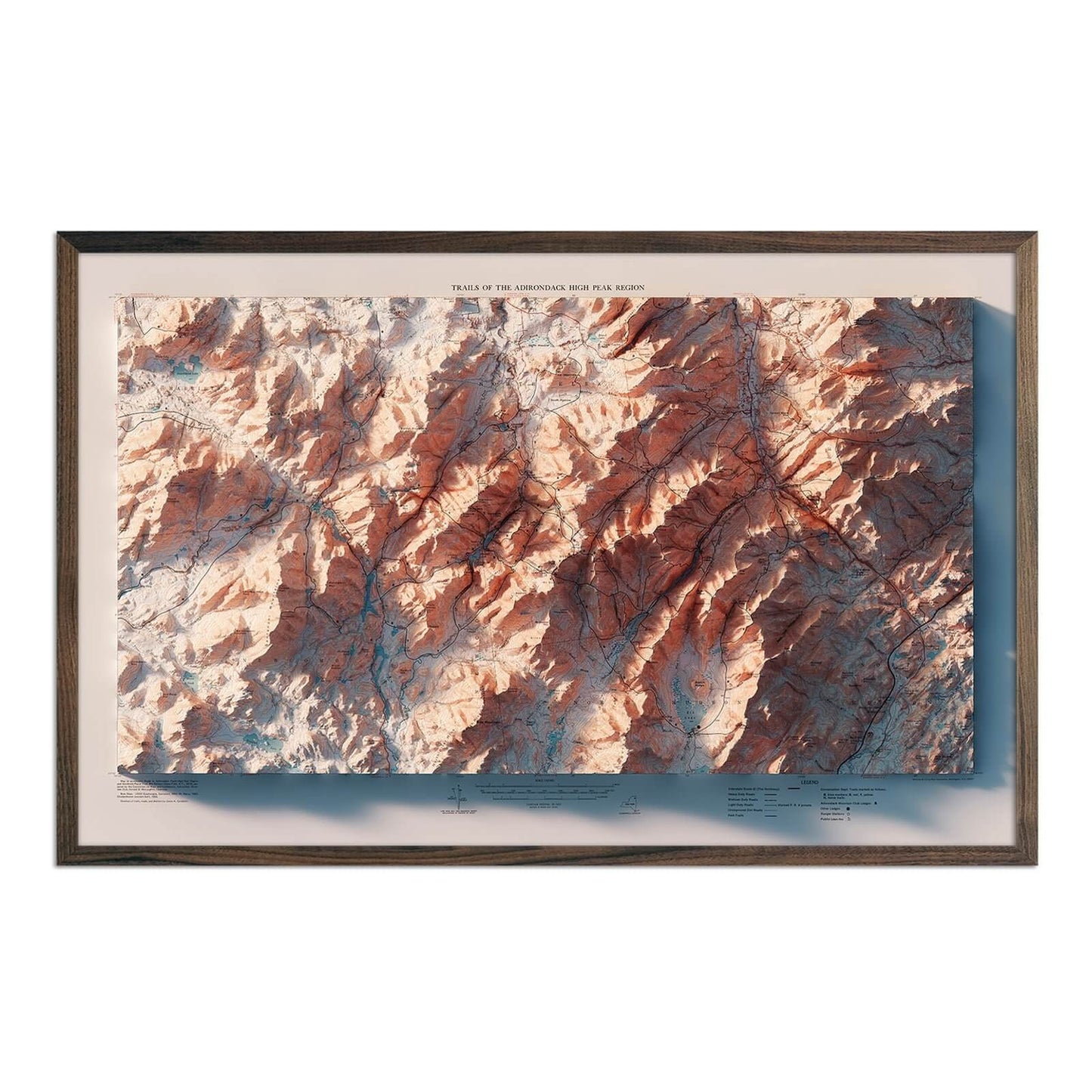 Adirondack Trails 1974 Shaded Relief Map Walnut
