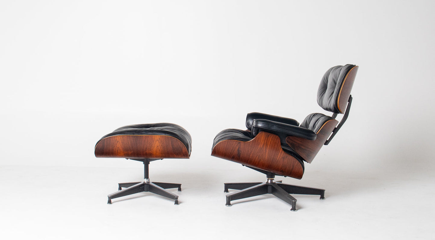 Early 1st Generation Eames Lounge Chair and Ottoman in Brazilian Rosewood finished in Gunstock Oil by Herman Miller