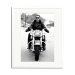 Arnold on Motorcycle Framed Print - White Frame