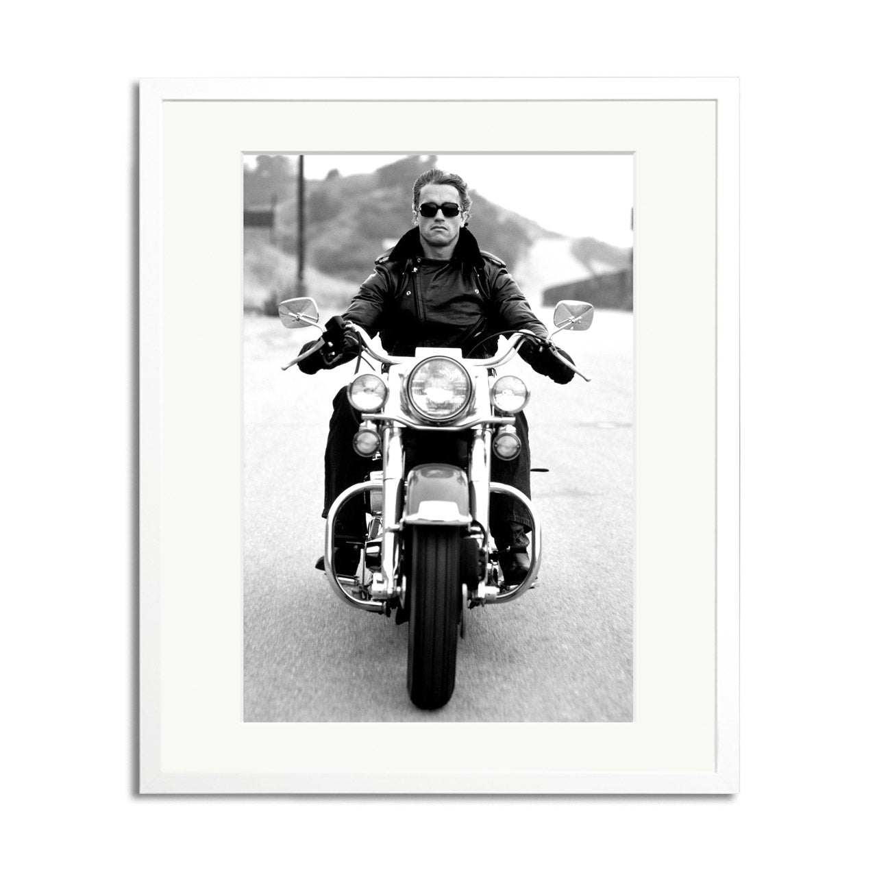 Arnold on Motorcycle Framed Print