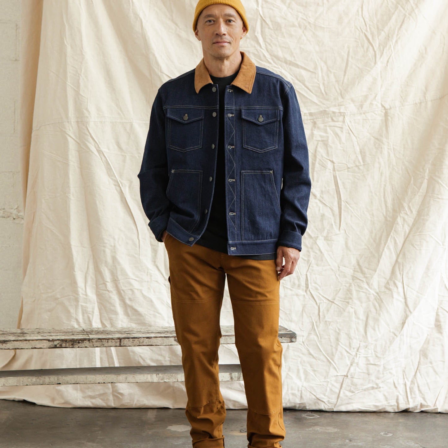 Bridge & Burn Dark Denim Burl Trucker Jacket