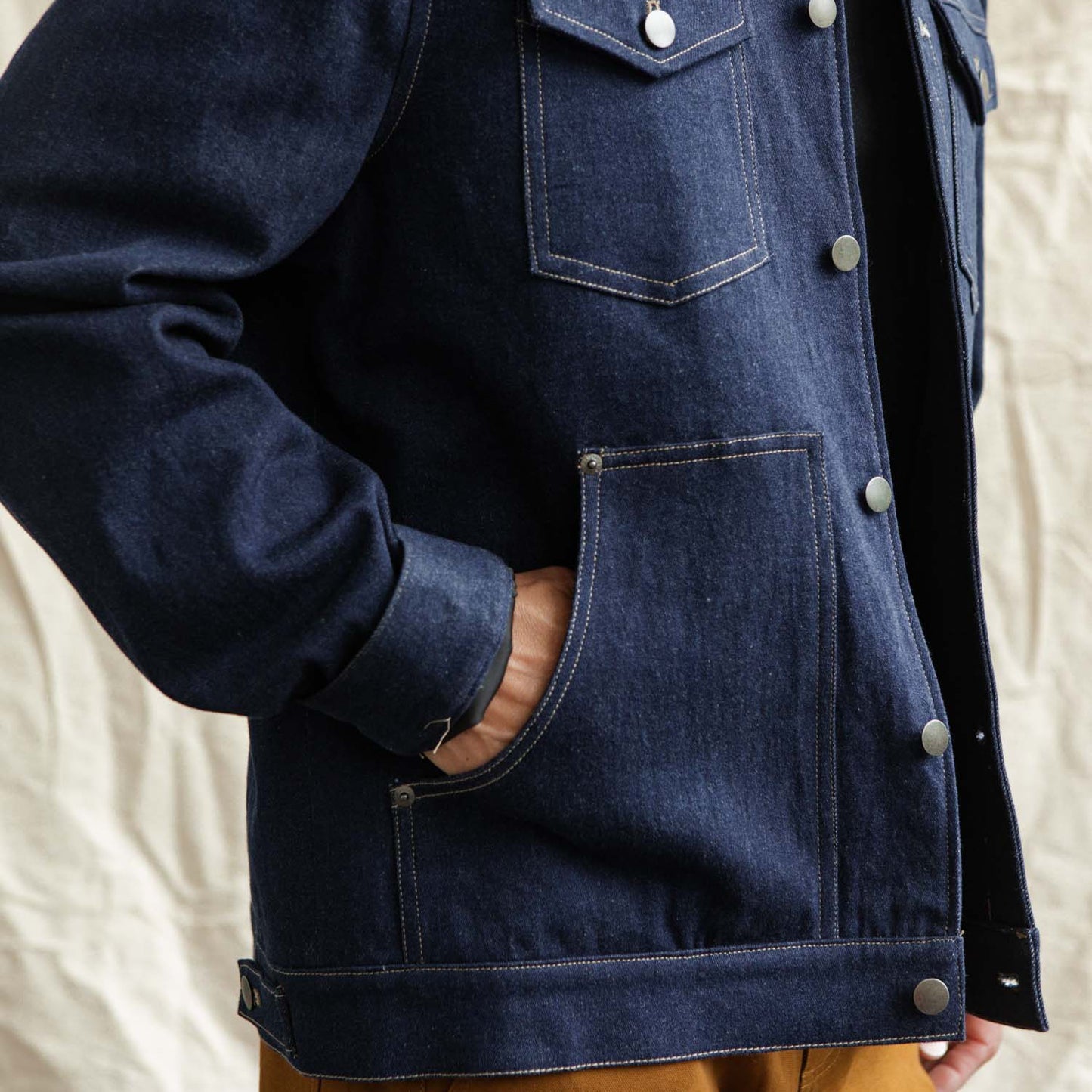 Bridge & Burn Dark Denim Burl Trucker Jacket