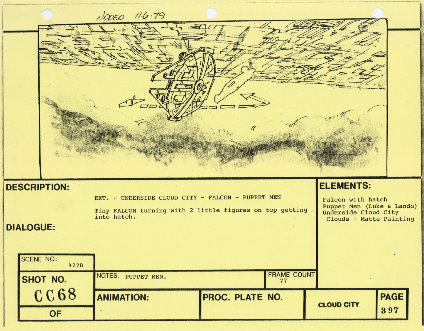 Empire Strikes Back VFX Storyboard: Cloud City 68