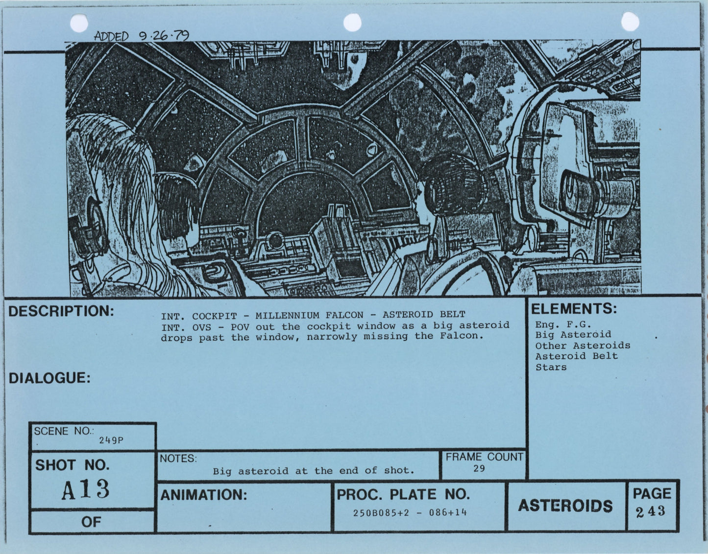 Empire Strikes Back VFX Storyboard: Asteroids 13