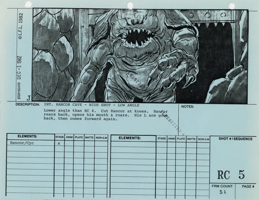Star Wars: Return of the Jedi - VFX Storyboard: Rancor Cave 5