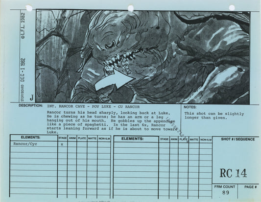 Star Wars: Return of the Jedi - VFX Storyboard: Rancor Cave 14