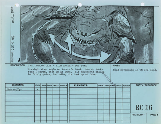 Star Wars: Return of the Jedi - VFX Storyboard: Rancor Cave 16