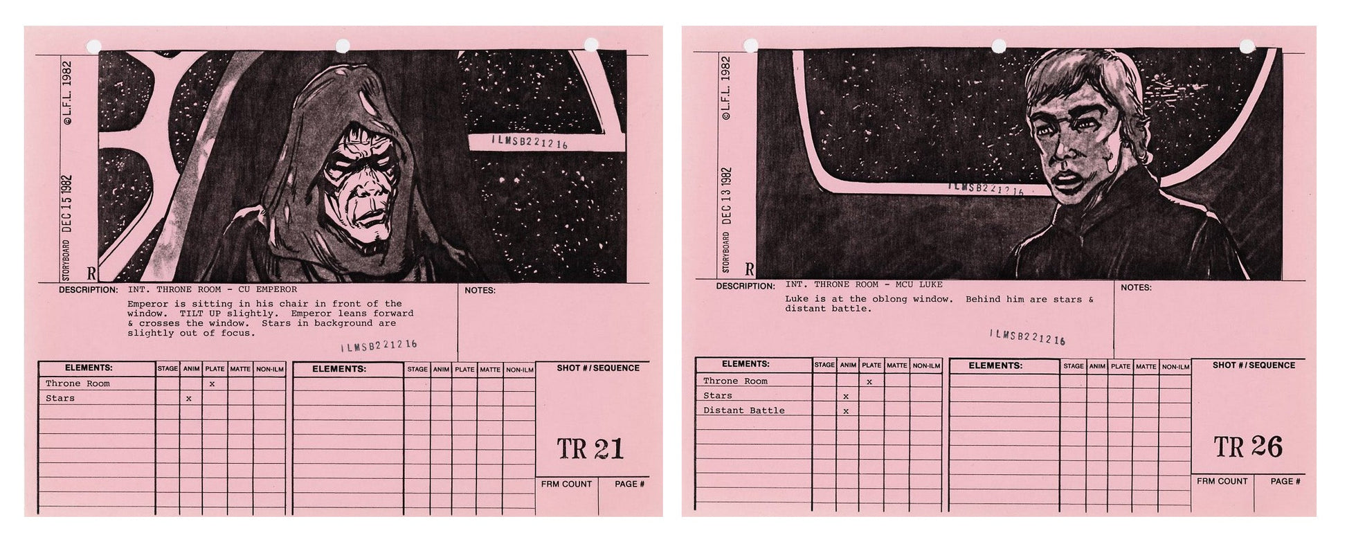 Return of the Jedi VFX Storyboard Pair - Throne Room 21+26